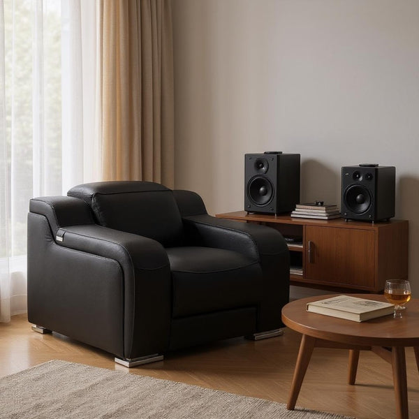 HomeRoots 41" Elegant Italian Leather Wall Hugger Recliner with USB Charging for Ultimate Comfort & Style Black 634538