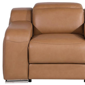 HomeRoots 41" Elegant Italian Leather Wall Hugger Recliner with USB Charging for Ultimate Comfort & Style Chestnut 634539