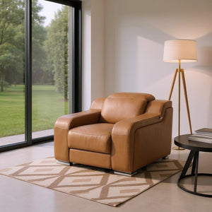 HomeRoots 41" Elegant Italian Leather Wall Hugger Recliner with USB Charging for Ultimate Comfort & Style Chestnut 634539
