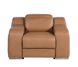 HomeRoots 41" Elegant Italian Leather Wall Hugger Recliner with USB Charging for Ultimate Comfort & Style Chestnut 634539