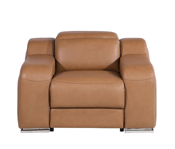 HomeRoots 41" Elegant Italian Leather Wall Hugger Recliner with USB Charging for Ultimate Comfort & Style Chestnut 634539