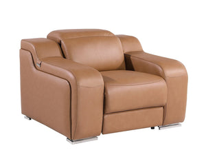 HomeRoots 41" Elegant Italian Leather Wall Hugger Recliner with USB Charging for Ultimate Comfort & Style Chestnut 634539