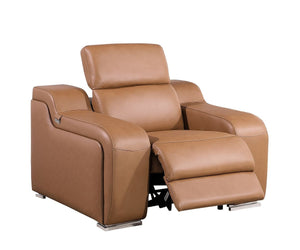 HomeRoots 41" Elegant Italian Leather Wall Hugger Recliner with USB Charging for Ultimate Comfort & Style Chestnut 634539