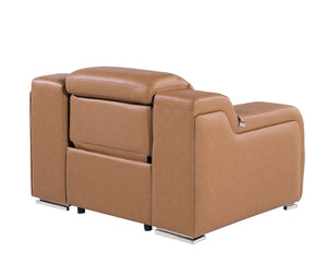 HomeRoots 41" Elegant Italian Leather Wall Hugger Recliner with USB Charging for Ultimate Comfort & Style Chestnut 634539