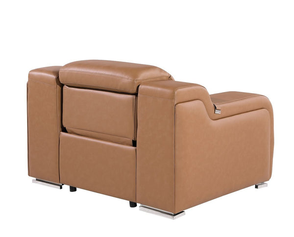 HomeRoots 41" Elegant Italian Leather Wall Hugger Recliner with USB Charging for Ultimate Comfort & Style Chestnut 634539