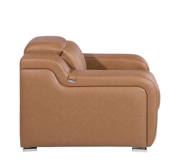 HomeRoots 41" Elegant Italian Leather Wall Hugger Recliner with USB Charging for Ultimate Comfort & Style Chestnut 634539