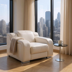 HomeRoots 41" Elegant Italian Leather Wall Hugger Recliner with USB Charging for Ultimate Comfort & Style White 634540
