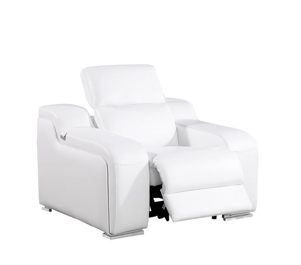 HomeRoots 41" Elegant Italian Leather Wall Hugger Recliner with USB Charging for Ultimate Comfort & Style White 634540