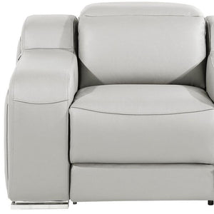 HomeRoots 41" Elegant Italian Leather Wall Hugger Recliner with USB Charging for Ultimate Comfort & Style Light Gray 634541