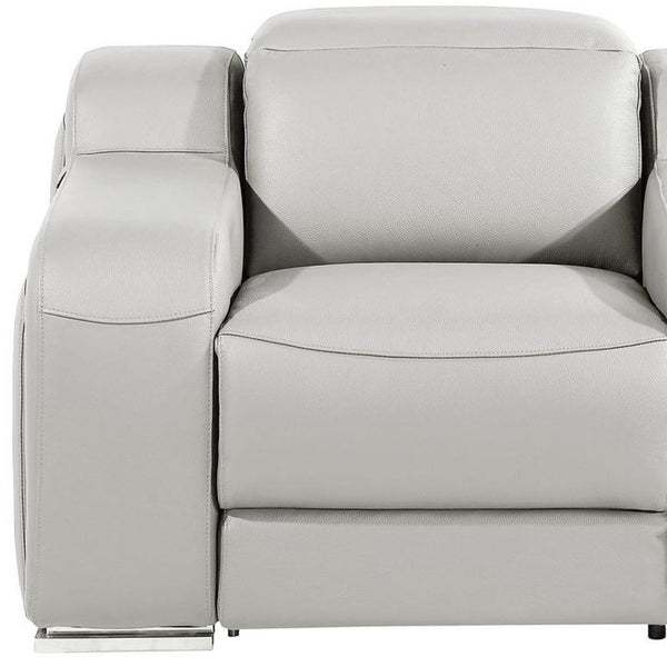 HomeRoots 41" Elegant Italian Leather Wall Hugger Recliner with USB Charging for Ultimate Comfort & Style Light Gray 634541
