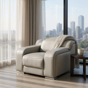HomeRoots 41" Elegant Italian Leather Wall Hugger Recliner with USB Charging for Ultimate Comfort & Style Light Gray 634541