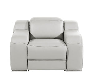 HomeRoots 41" Elegant Italian Leather Wall Hugger Recliner with USB Charging for Ultimate Comfort & Style Light Gray 634541