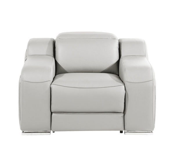 HomeRoots 41" Elegant Italian Leather Wall Hugger Recliner with USB Charging for Ultimate Comfort & Style Light Gray 634541