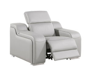 HomeRoots 41" Elegant Italian Leather Wall Hugger Recliner with USB Charging for Ultimate Comfort & Style Light Gray 634541