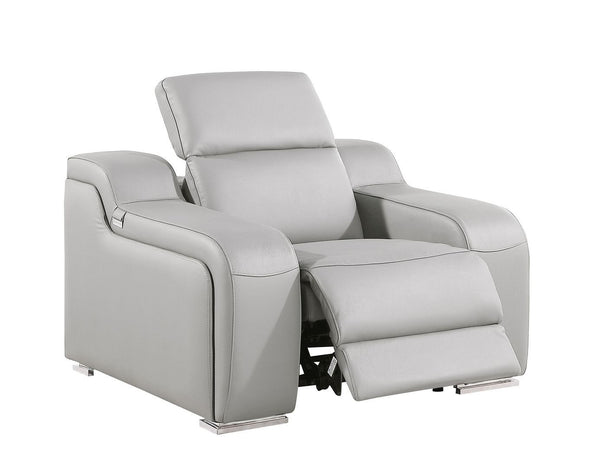 HomeRoots 41" Elegant Italian Leather Wall Hugger Recliner with USB Charging for Ultimate Comfort & Style Light Gray 634541