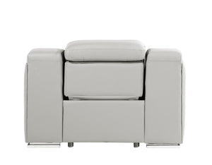 HomeRoots 41" Elegant Italian Leather Wall Hugger Recliner with USB Charging for Ultimate Comfort & Style Light Gray 634541