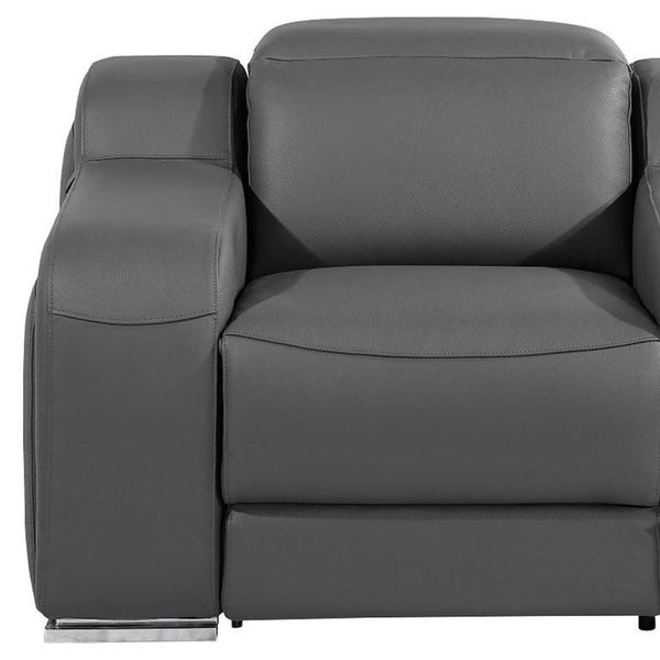 HomeRoots 41" Elegant Italian Leather Wall Hugger Recliner with USB Charging for Ultimate Comfort & Style Dark Gray 634542