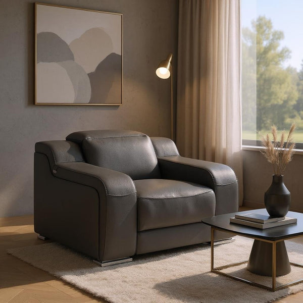HomeRoots 41" Elegant Italian Leather Wall Hugger Recliner with USB Charging for Ultimate Comfort & Style Dark Gray 634542