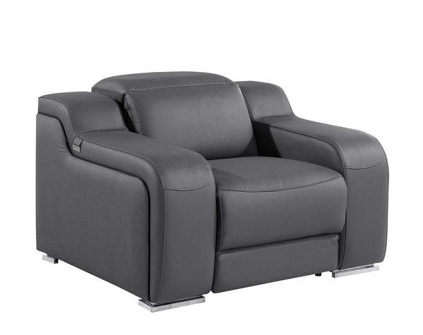 HomeRoots 41" Elegant Italian Leather Wall Hugger Recliner with USB Charging for Ultimate Comfort & Style Dark Gray 634542