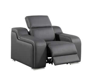 HomeRoots 41" Elegant Italian Leather Wall Hugger Recliner with USB Charging for Ultimate Comfort & Style Dark Gray 634542