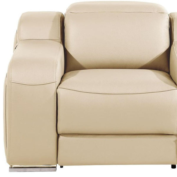 HomeRoots 41" Elegant Italian Leather Wall Hugger Recliner with USB Charging for Ultimate Comfort & Style Beige 634543