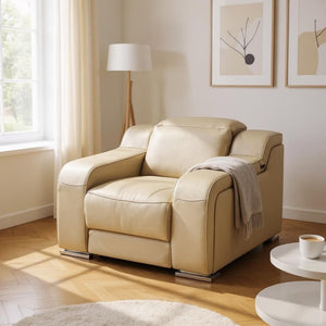 HomeRoots 41" Elegant Italian Leather Wall Hugger Recliner with USB Charging for Ultimate Comfort & Style Beige 634543