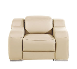 HomeRoots 41" Elegant Italian Leather Wall Hugger Recliner with USB Charging for Ultimate Comfort & Style Beige 634543