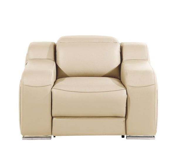 HomeRoots 41" Elegant Italian Leather Wall Hugger Recliner with USB Charging for Ultimate Comfort & Style Beige 634543