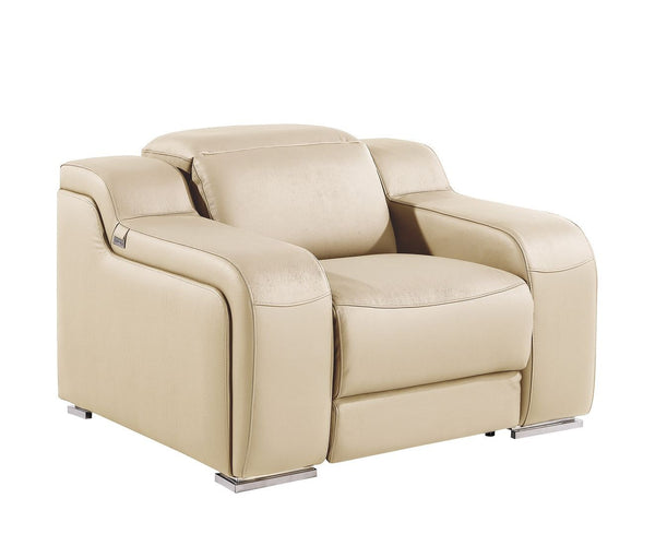 HomeRoots 41" Elegant Italian Leather Wall Hugger Recliner with USB Charging for Ultimate Comfort & Style Beige 634543