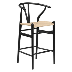 HomeRoots 27" Mid-Century Beige and Black Solid Wood Counter Height Bar Chair for Stylish Dining Spaces 634574