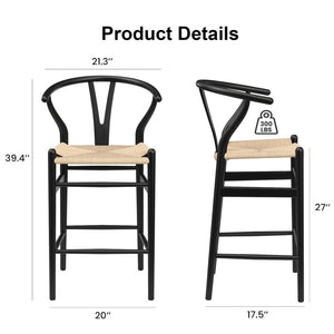 HomeRoots 27" Mid-Century Beige and Black Solid Wood Counter Height Bar Chair for Stylish Dining Spaces 634574