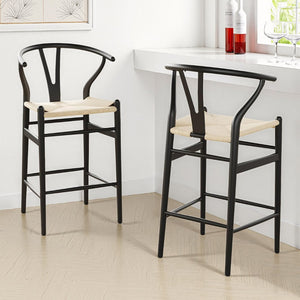 HomeRoots 27" Mid-Century Beige and Black Solid Wood Counter Height Bar Chair for Stylish Dining Spaces 634574