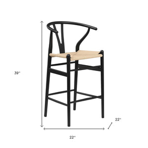 HomeRoots 27" Mid-Century Beige and Black Solid Wood Counter Height Bar Chair for Stylish Dining Spaces 634574
