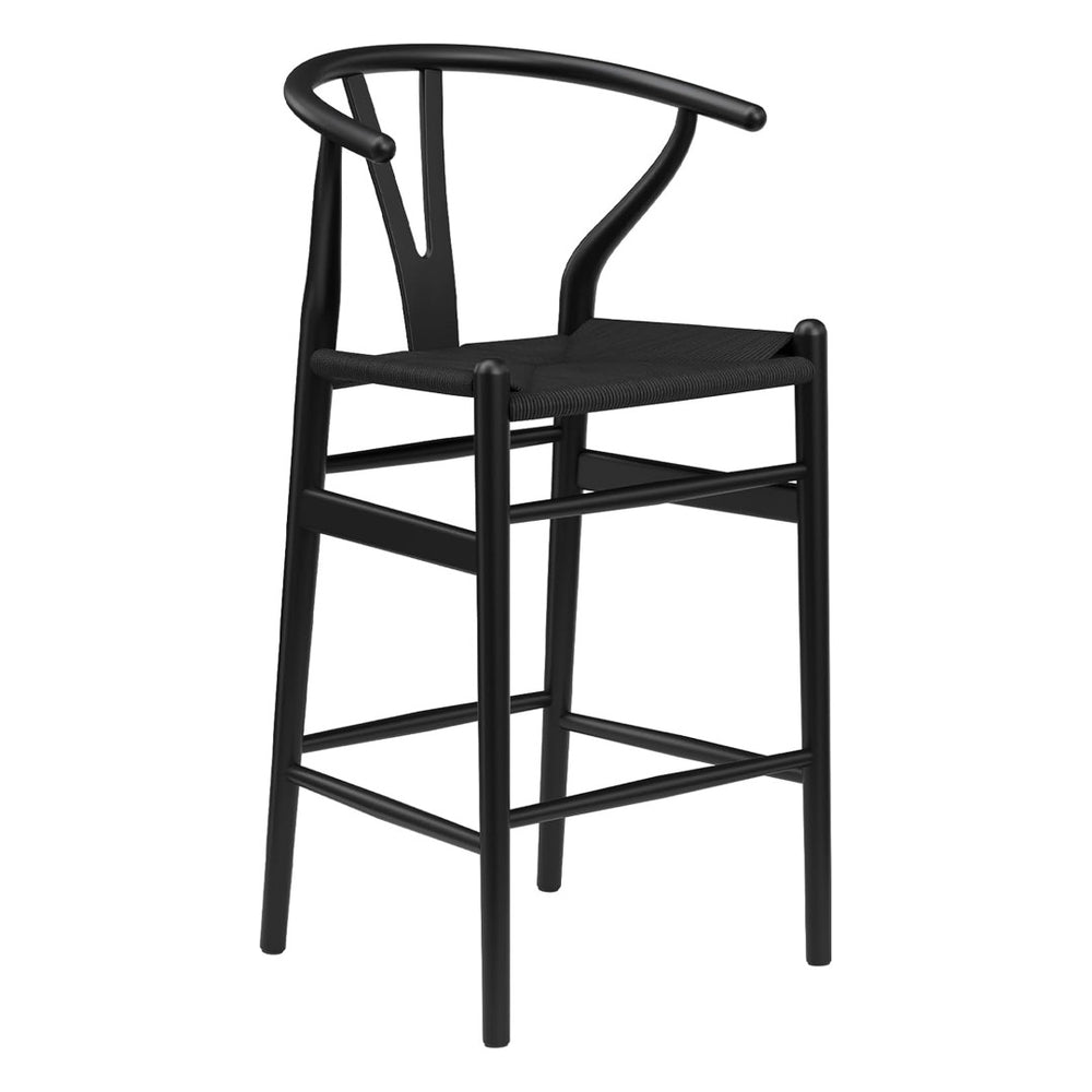 HomeRoots 27" Modern Black Solid Wood Counter Height Bar Chair with Woven Paper-Cord Seat for Comfort & Style 634575
