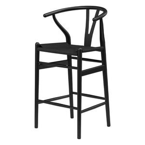 HomeRoots 27" Modern Black Solid Wood Counter Height Bar Chair with Woven Paper-Cord Seat for Comfort & Style 634575