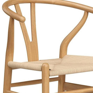 HomeRoots 27" Solid Wood Counter Height Bar Chair - Beige Woven Seat, Mid-Century Style & Ergonomic Comfort 634576