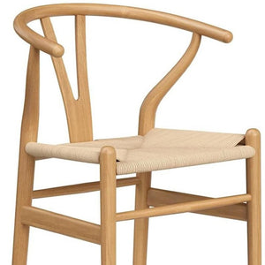 HomeRoots 27" Solid Wood Counter Height Bar Chair - Beige Woven Seat, Mid-Century Style & Ergonomic Comfort 634576
