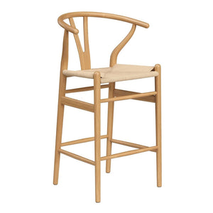HomeRoots 27" Solid Wood Counter Height Bar Chair - Beige Woven Seat, Mid-Century Style & Ergonomic Comfort 634576