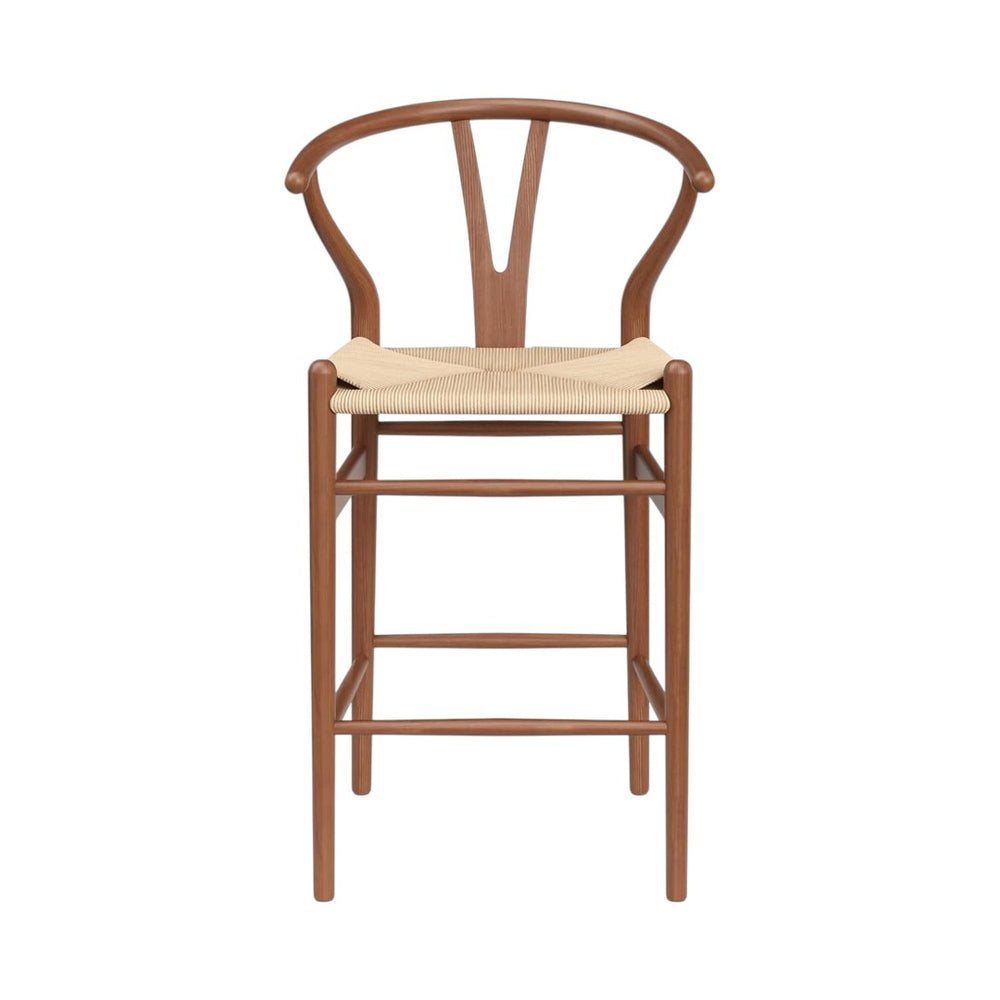 HomeRoots 27" Elegant Mid-Century Beige and Walnut Solid Wood Counter Height Bar Chair for Stylish Spaces 634577