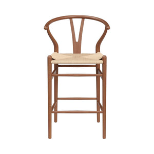 HomeRoots 27" Elegant Mid-Century Beige and Walnut Solid Wood Counter Height Bar Chair for Stylish Spaces 634577