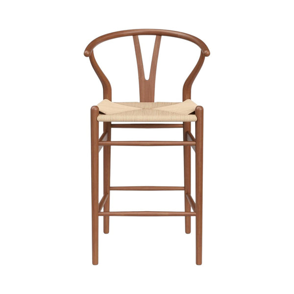 HomeRoots 27" Elegant Mid-Century Beige and Walnut Solid Wood Counter Height Bar Chair for Stylish Spaces 634577