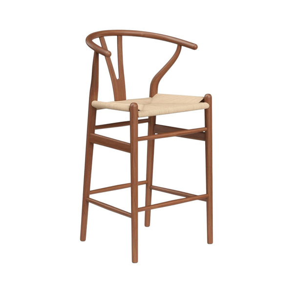 HomeRoots 27" Elegant Mid-Century Beige and Walnut Solid Wood Counter Height Bar Chair for Stylish Spaces 634577
