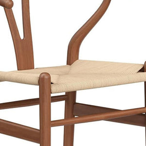 HomeRoots 27" Elegant Mid-Century Beige and Walnut Solid Wood Counter Height Bar Chair for Stylish Spaces 634577