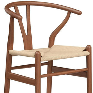 HomeRoots 27" Elegant Mid-Century Beige and Walnut Solid Wood Counter Height Bar Chair for Stylish Spaces 634577