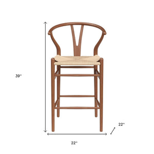 HomeRoots 27" Elegant Mid-Century Beige and Walnut Solid Wood Counter Height Bar Chair for Stylish Spaces 634577