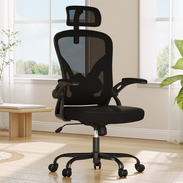 HomeRoots Black Ergonomic Adjustable Rolling Office Chair with Breathable Mesh Back for Maximum Comfort & Mobility 634581
