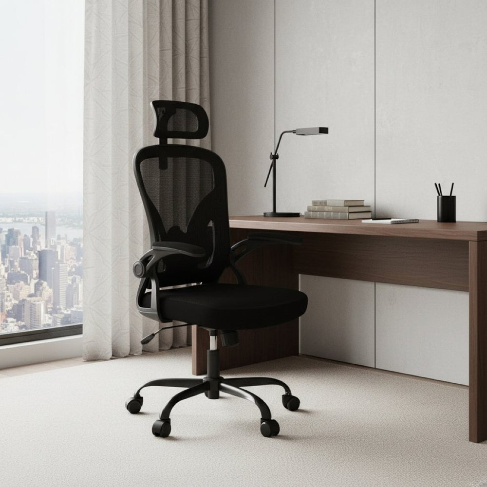 HomeRoots Black Ergonomic Adjustable Rolling Office Chair with Breathable Mesh Back for Maximum Comfort & Mobility 634581