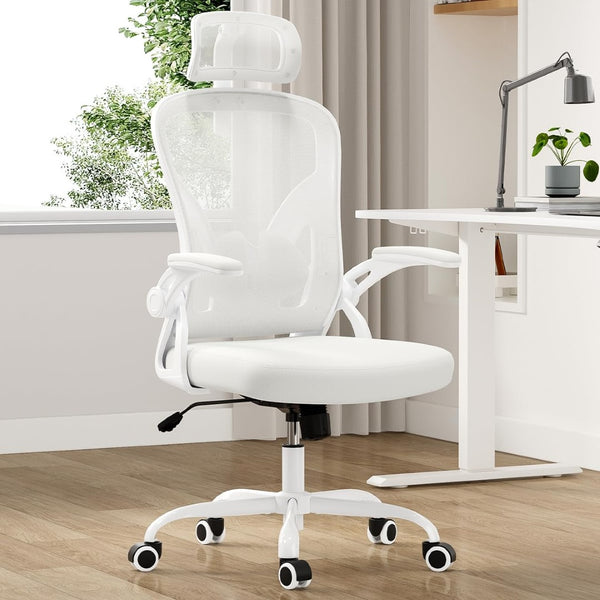 HomeRoots White Adjustable Height Swivel Rolling Office Chair – Modern Ergonomic Design for Comfort & Style 634582