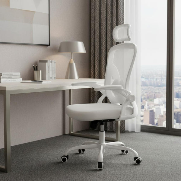 HomeRoots White Adjustable Height Swivel Rolling Office Chair – Modern Ergonomic Design for Comfort & Style 634582