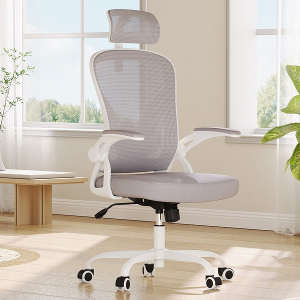 HomeRoots Gray Adjustable Height Swivel Rolling Office Chair - Modern Ergonomic Design with Breathable Mesh Back 634583
